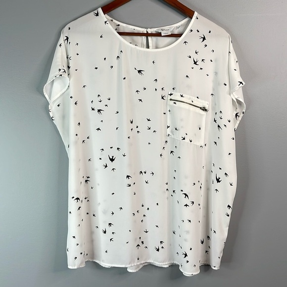 Reitmans The Relaxed Shirt Bird Print White Black Zip Pocket Keyhole Back XXL - Picture 13 of 13